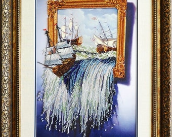 Bead embroidery kit on the atlas The sea in the picture. Tela Artis DIY beadwork kit embroidery pattern gift for her diy craft kit