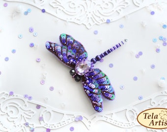 DIY Jewelry making kit, Seed beaded brooch "Purple dragonfly", Tela Artis. Bead Embroidery, Needlework beading decoration.