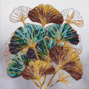 Bead embroidery kit on art canvas Emerald branch. Abris Art DIY beadwork kit embroidery pattern gift for her diy craft kit