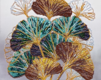 Bead embroidery kit on art canvas Emerald branch. Abris Art DIY beadwork kit embroidery pattern gift for her diy craft kit