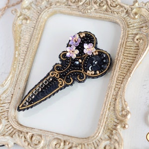 DIY Jewelry making kit, Seed beaded brooch &quot;Black scissors&quot;, Tela Artis. Bead Embroidery, Needlework beading decoration. New Year