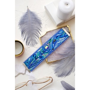 DIY Jewelry making kit, Seed beaded bracelet "Feather touch", Abris Art. Bead Embroidery, Needlework beading decoration.