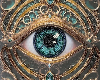 Bead embroidery kit on art canvas Gaze Alche. DIY beadwork kit embroidery pattern, needlework beading