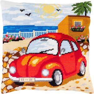 DIY Needlepoint Pillow Kit &quot;Embankment in Nice&quot;, Tapestry cushion cover kit, Tent Stitch Kit, Embroidery kit,16&quot;x16&quot;(40x40cm),Printed Canvas