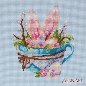 Cross stitch embroidery &quot;Easter bunny&quot;. Abris Art DIY cross stitch picture.