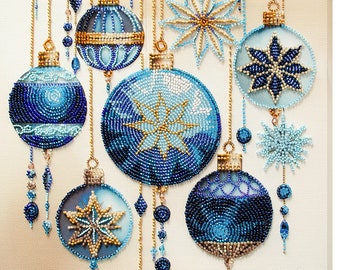 Bead embroidery kit on art canvas - Crystal patterns. DIY beadwork kit embroidery pattern, needlework beading