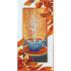 Bead embroidery kit on art canvas Autumn latte. Abris Art DIY beadwork kit embroidery pattern gift for her diy craft kit