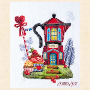 Cross stitch embroidery &quot;Coffee house&quot;. Abris Art DIY cross stitch picture.