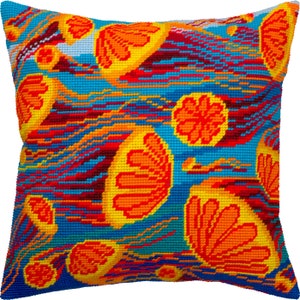 Kit de bordado para almohada &quot;Medusa al atardecer&quot;, funda de cojín tapiz, punto de carpa, bordado, 40,6 x 40,6 cm, lienzo impreso