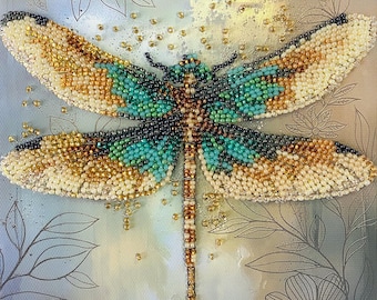 Bead embroidery kit on art canvas Emerald wings. DIY beadwork kit embroidery pattern, needlework beading