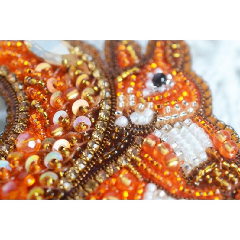 Tela Artis Seed beaded brooch Squirrel DIY Jewelry making kit Needlework beading decoration. Bead Embroidery
