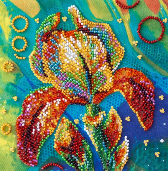 Bead Embroidery Kit on Art Canvas Multicolored Iris. Abris Art DIY Beadwork  Kit Embroidery Pattern Gift for Her Diy Craft Kit 