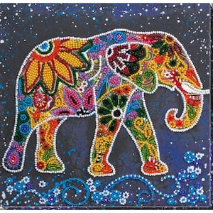 Bead embroidery kit on art canvas Indian elephant. Abris Art DIY beadwork kit embroidery pattern gift for her diy craft kit