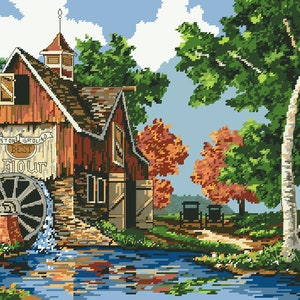 Cross Stitch PDF Pattern Country Mill Scheme House Mill Digital file embroidery stitching patterns instant download