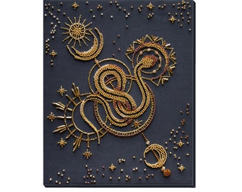 Perlenstickerei Kit auf Künstlerleinwand - Goldener Talisman. DIY Perlen Kit Stickmuster, Handarbeit Perlen