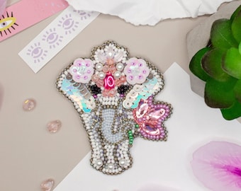 DIY Jewelry making kit, Seed beaded brooch &quot;Symbol of luck&quot;, Abris Art. Bead Embroidery, Needlework beading decoration.