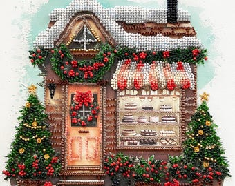 Bead embroidery kit on art canvas - Time to Celebrate. DIY beadwork kit embroidery pattern, needlework beading