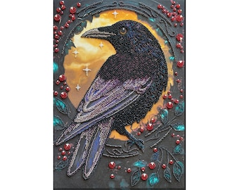 Kit de broderie de perles sur toile d'art - Noir corbeau. Kit de broderie perlée Abris Art DIY motif de broderie, cadeau pour elle, kit de bricolage