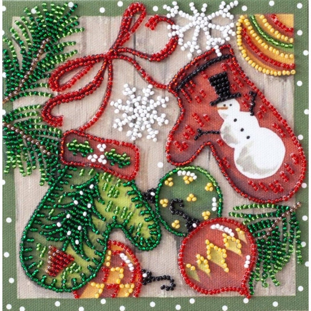 Bead Embroidery Kit on Art Canvas Festive Little Things. Abris Art DIY Beadwork Kit Embroidery