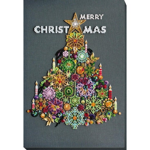 アートキャンバスにビーズ刺繍キット、ゴールデンライトのクリスマス