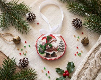 Bead embroidery kit on art canvas Christmas Anticipation. DIY beadwork kit embroidery pattern christmas new year diy craft kit