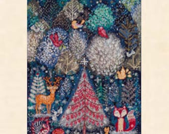Cross stitch embroidery "In the winter forest one day". DIY cross stitch picture.