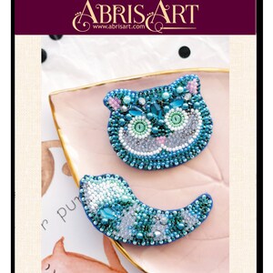 DIY Jewelry making kit, Seed beaded brooch Cheshire Cat, Abris Art. Bead Embroidery, Needlework beading decoration. image 2