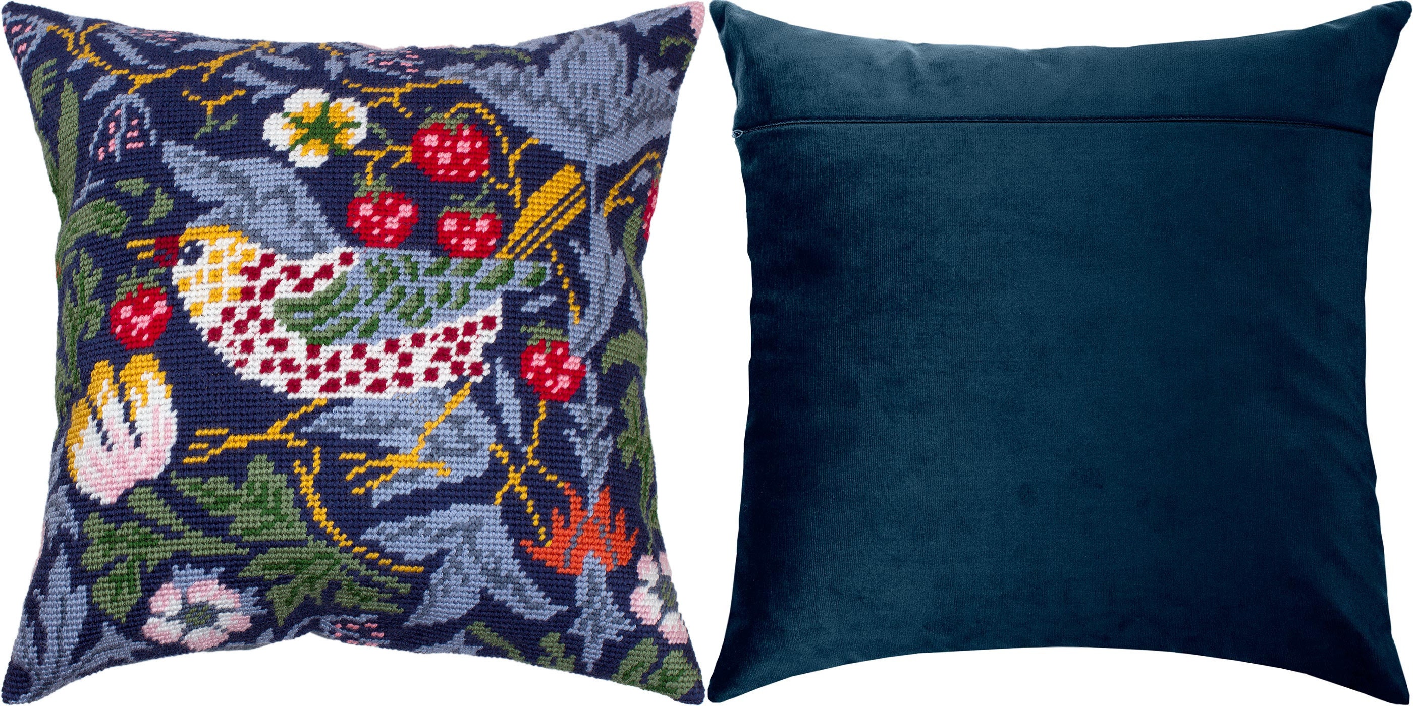 Kreuzstich Set Erdbeeren Im Korb - Wurfkissen 40,6x40,6cm Mit Allem Zubehör