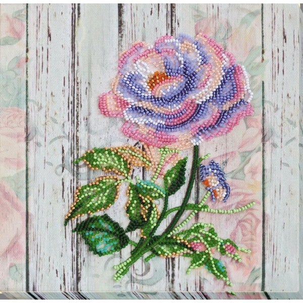 Bead embroidery kit on art canvas Tea rose. Abris Art DIY beadwork kit embroidery pattern gift for her diy craft kit