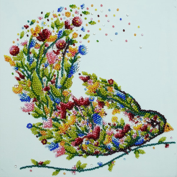 Kit de broderie de perles sur toile d'art Un oiseau chanteur. Kit de broderie perlée Abris Art DIY motif de broderie, cadeau pour elle, kit de bricolage