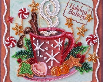 Bead embroidery kit on art canvas Holiday aroma. DIY beadwork kit embroidery pattern christmas new year diy craft kit