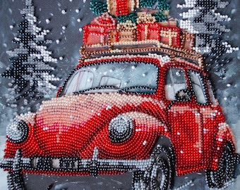 Bead embroidery kit on art canvas - Holiday Delivery. DIY beadwork kit embroidery pattern, needlework beading