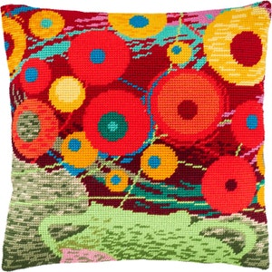 Kit de bordado para almohada &quot;Jarrón con flores&quot;, funda de cojín tapiz, punto de carpa, bordado, 40 x 40 cm (16 x 16 pulgadas), lienzo impreso