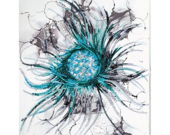 Bead embroidery kit on art canvas Aquamarine. DIY beadwork kit embroidery pattern, needlework beading