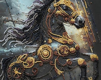 Bead embroidery kit on art canvas - Thunder of Darkness . DIY beadwork kit embroidery pattern, needlework beading