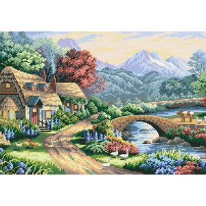 Cross Stitch PDF Pattern English Valley Scheme House Digital file embroidery stitching patterns instant download