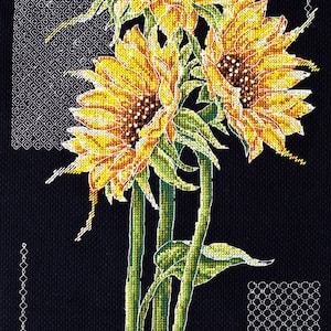 Cross stitch embroidery &quot;Bright sunflowers&quot;. Abris Art DIY cross stitch picture.
