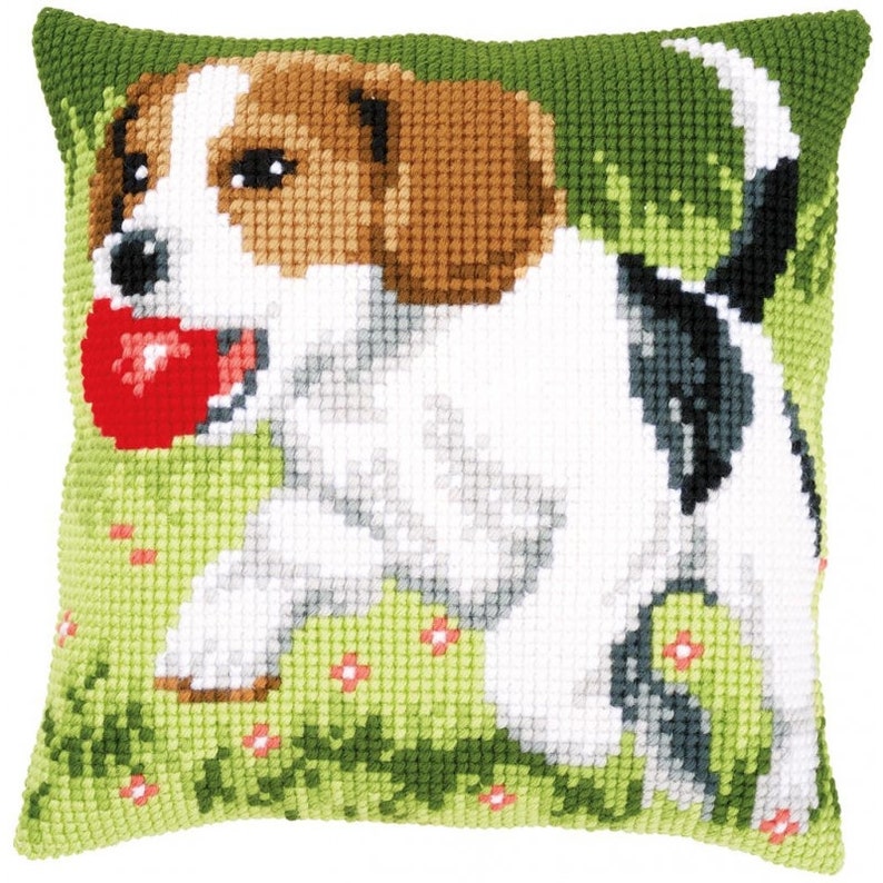 Cross stitch embroidery kit Cross stitch pillow kit Beagle DIY Embroidery pillow kit size 16x 16 Vervaco