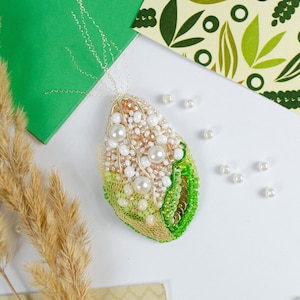 DIY Jewelry making kit, Seed beaded brooch "Corn", Abris Art. Bead Embroidery, Needlework beading decoration.