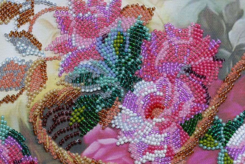 Bead Embroidery Kit on Art Canvas Pink Tenderness. Abris Art Etsy