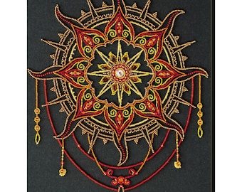 Bead embroidery kit on art canvas Sun pattern. Abris Art DIY beadwork kit embroidery pattern gift for her diy craft kit