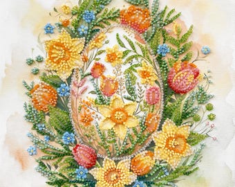 Bead embroidery kit on art canvas - Easter Symbol. DIY beadwork kit embroidery pattern, needlework beading