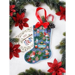 Bead embroidery kit on art canvas Christmas boot kit. Abris Art DIY beadwork kit embroidery pattern christmas new year diy craft kit