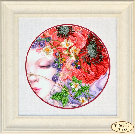Bead embroidery kit on gabardine Sleep. Tela Artis DIY beadwork kit embroidery pattern, needlework beading