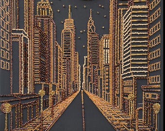 Bead embroidery kit on art canvas City of dreams. DIY beadwork kit embroidery pattern, needlework beading