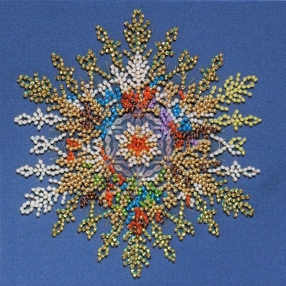 Bead Embroidery Kit on Art Canvas Snow Sparkles. Abris Art DIY
