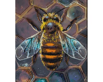 Bead embroidery kit on art canvas - Honey motif. DIY beadwork kit embroidery pattern, needlework beading
