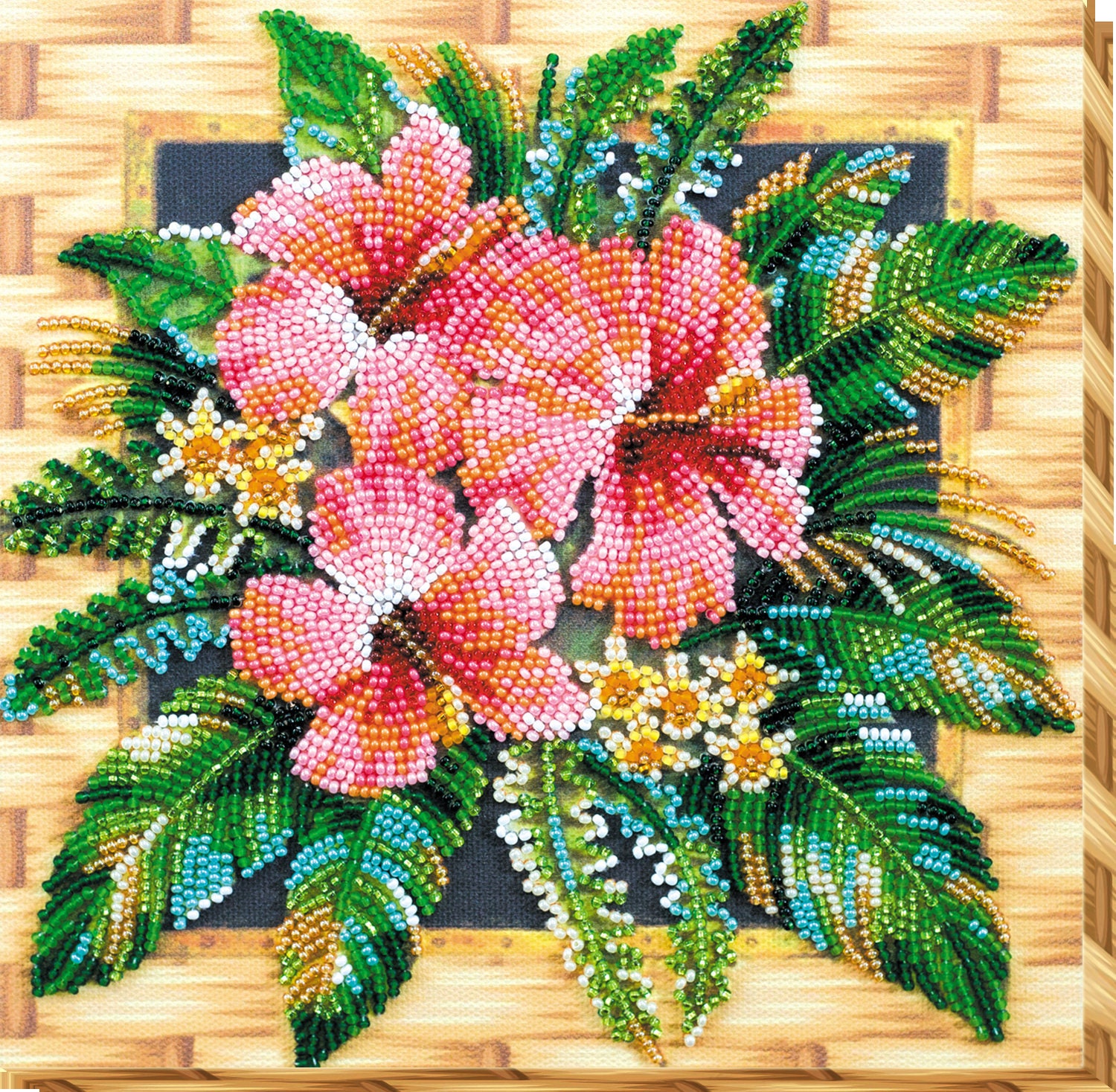 タンザニアの花のアートキャンバスにビーズ刺繍キット。DIYビーズ