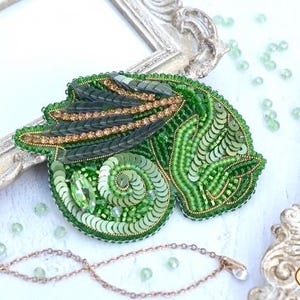 DIY Jewelry making kit, Seed beaded brooch &quot;Green dragon&quot;, Tela Artis. Bead Embroidery, Needlework beading decoration.