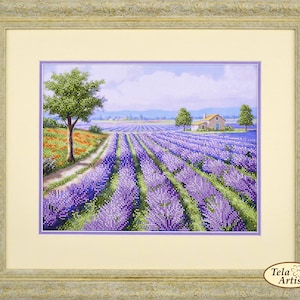 Borduurpakket kralen op gabardine Provence-2. Tela Artis DIY kralenpakket borduurpatroon cadeau voor haar doe-het-zelf kit